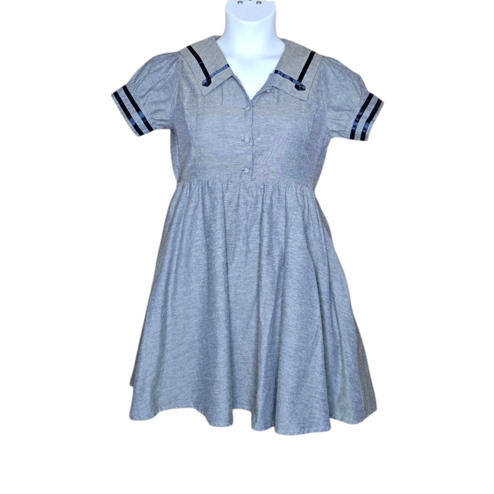 ANK ROUGE Jfashion gray blue sailor style kawaii short sleeve dress M - Picture 3 of 12